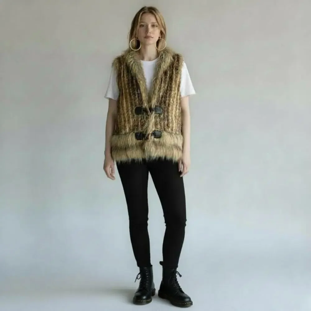 Powder River Outfitters Faux Fur Vest - Woman’s S  - Y2K Boho Indie